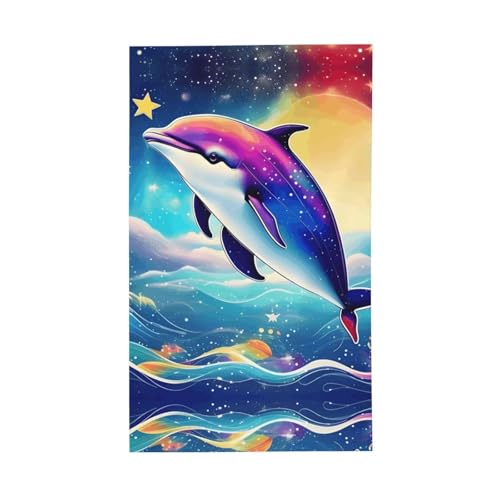 Bunte Sternenhimmel, Ozean, Delfin-Druck, leichte Dekoration, Flagge, saisonale Flaggen, für drinnen und draußen, für Terrasse, Rasen, Garten von SDFHU
