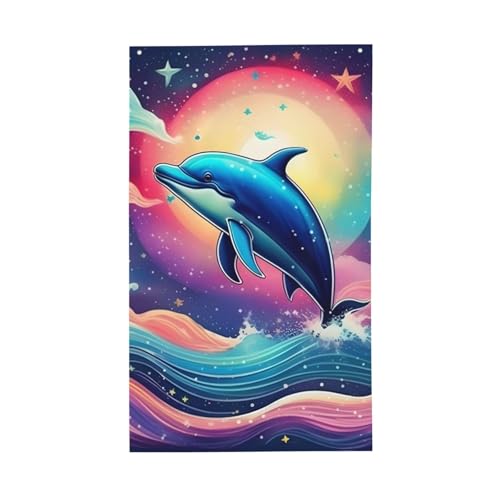 Bunte Sternenhimmel, Ozean, Delfin-Druck, leichte Dekoration, Flagge, saisonale Flaggen, für drinnen und draußen, für Terrasse, Rasen, Garten von SDFHU