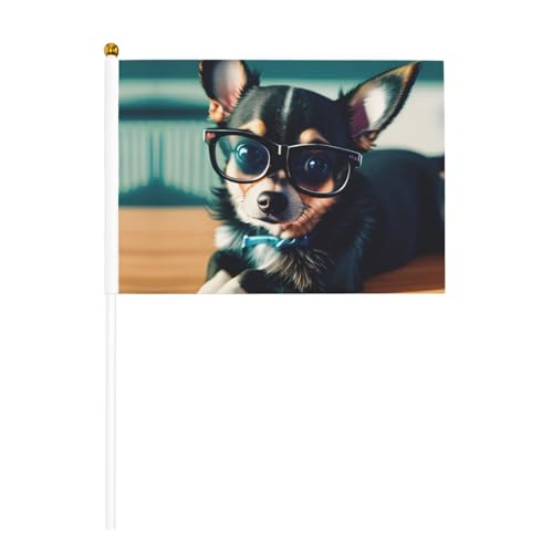 Chihuahua Hund Brille Druck Bequemlichkeit Handflagge Vielseitige Flaggen Pole Partys Paraden Dekorationen Urlaub von SDFHU
