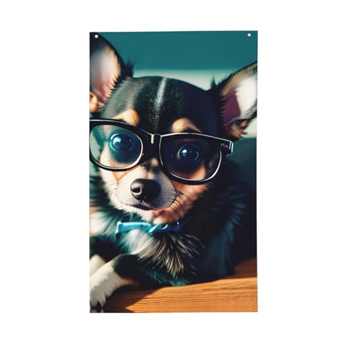 Chihuahua-Hundebrille-Druck, leichte Dekoration, Flagge, saisonale Flaggen, für drinnen und draußen, für Terrasse, Rasen, Garten von SDFHU