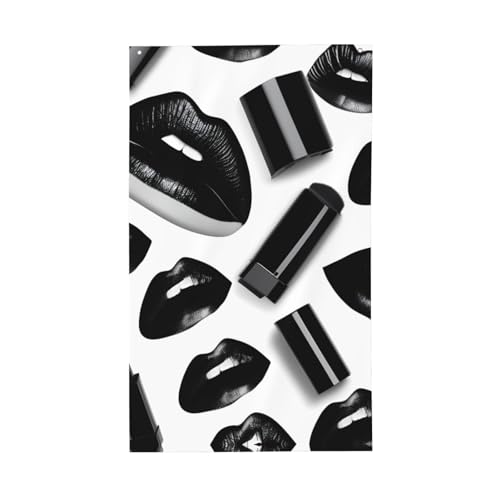 Coole schwarze Lippenstift-Lippen-Druck, leichte Dekor-Flagge, saisonale Flaggen, für drinnen und draußen, für Terrasse, Rasen, Garten von SDFHU
