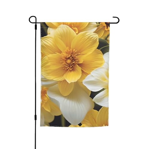Gartenflagge mit gelbem Blumendruck, 30,5 x 45,7 cm, für alle Jahreszeiten, für den Außenbereich, dick, für Rasenflaggen Gartenflagge mit gelbem Blumendruck, 30,5 x 45,7 cm, für alle Jahreszeiten, für den Außenbereich, dick, für Rasenflaggen von SDFHU