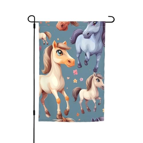 Gartenflagge mit niedlichem Pferdemotiv, 30,5 x 45,7 cm, für alle Jahreszeiten, für den Außenbereich, dick, für Rasenflaggen von SDFHU