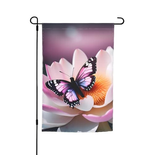 Gartenflagge mit rosa Schmetterlingen, 30,5 x 45,7 cm, für alle Jahreszeiten, für den Außenbereich, dick, für Rasenflaggen von SDFHU
