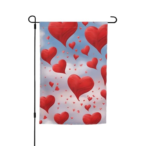 Gartenflagge mit roten Herzen, 30,5 x 45,7 cm, für alle Jahreszeiten, für den Außenbereich, dick, für Rasenflaggen von SDFHU