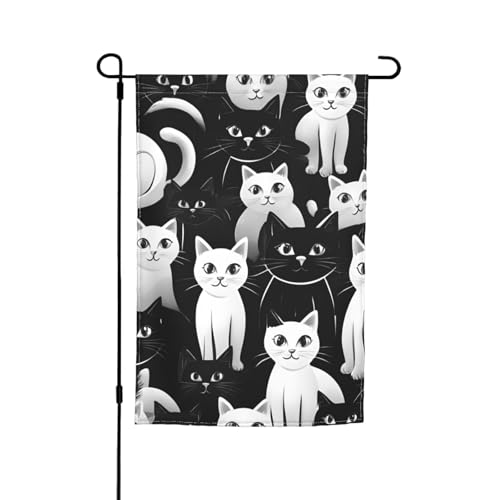 Gartenflagge mit schwarzem und weißem Katzendruck, 30,5 x 45,7 cm, für alle Jahreszeiten, für den Außenbereich, dick, für Rasenflaggen von SDFHU