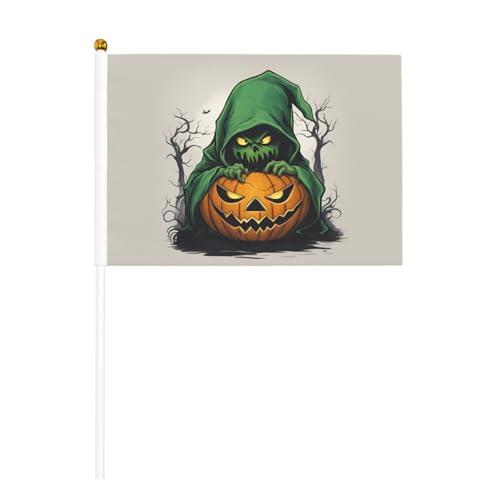 Grüner Geist Horror Halloween Kürbis 1 Druck Bequemlichkeit Handflagge Vielseitige Flaggen Pole Partys Paraden Dekorationen Urlaub von SDFHU