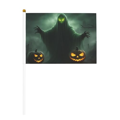 Grüner Geist Horror Halloween Kürbis Druck Bequemlichkeit Handflagge Vielseitige Flaggen Pole Partys Paraden Dekorationen Urlaub von SDFHU
