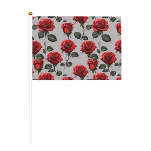 Handflagge, Motiv: Rote Rose, Blumendruck, vielseitig einsetzbar, für Partys, Paraden, Dekorationen, Urlaub von SDFHU