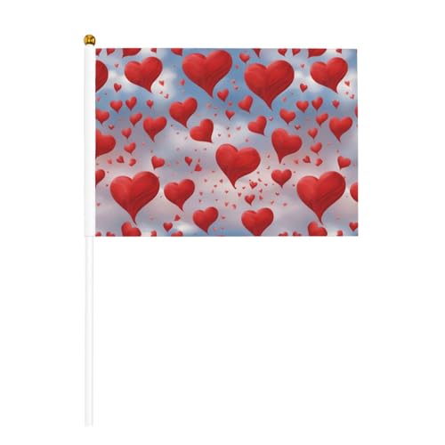Handflagge mit roten Herzen, vielseitig einsetzbar, für Partys, Paraden, Dekorationen, Urlaub von SDFHU