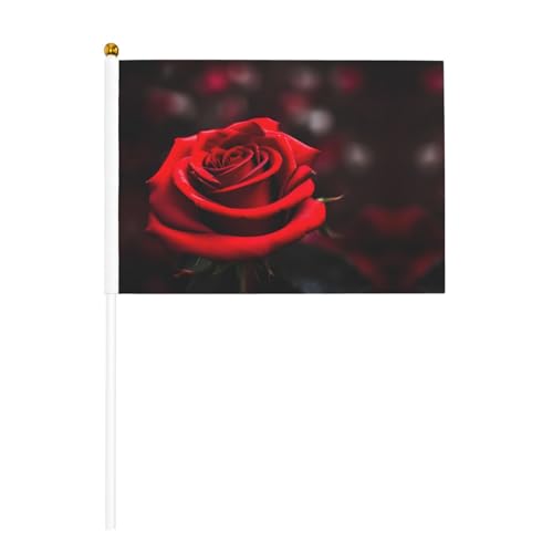 Handflagge mit roter Rose, vielseitig einsetzbar, für Partys, Paraden, Dekorationen, Urlaub von SDFHU