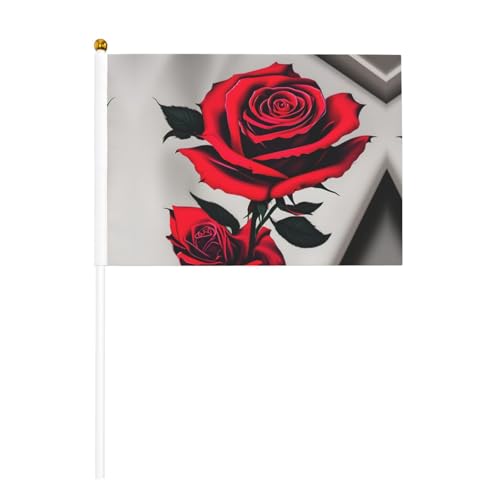 Handflagge mit roter Rose, vielseitig einsetzbar, für Partys, Paraden, Dekorationen, Urlaub von SDFHU