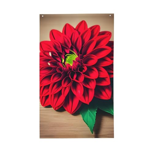 Holzbrett, Retro-Blume, roter Dahlien-Druck, leichte Dekoration, Flagge, saisonale Flaggen, für drinnen und draußen, für Terrasse, Rasen, Garten von SDFHU