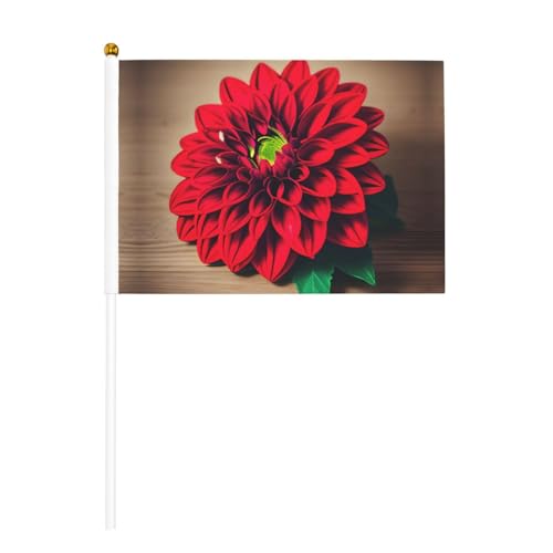 Holzbrett, Retro-Blume, roter Dahlien-Druck, praktische Handflagge, vielseitige Flaggen, Mastpartys, Paraden, Dekorationen, Urlaub von SDFHU