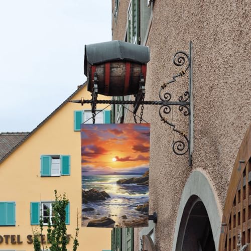 Irland Sonnenuntergang Meereslandschaft Druck 30,5 x 45,7 cm Blumengartenflagge Ganzjahresdekoration für den Außenbereich dick für Rasenflagge von SDFHU