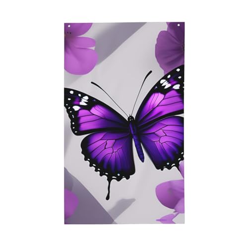 Lila Schmetterling und Blume, 1 Druck, leicht, dekorativ, saisonale Flaggen, für drinnen und draußen, Ausstellung, Terrasse, Rasen, Garten von SDFHU