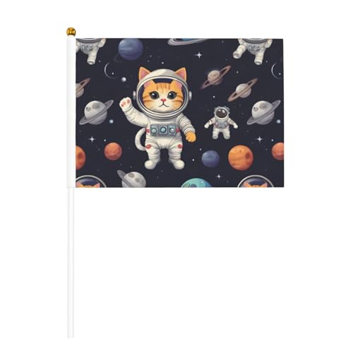 Lustige Katzen-Astronauten-Druck, praktische Handflagge, vielseitige Flaggen, Mastpartys, Paraden, Dekorationen, Urlaub von SDFHU