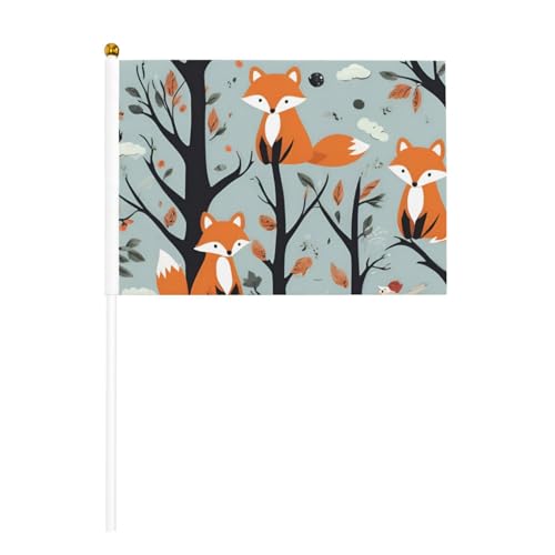 Niedlicher Fuchsbär, Vogelbaum-Druck, praktische Handflagge, vielseitige Flaggen, Stange, Partys, Paraden, Dekorationen, Urlaub von SDFHU