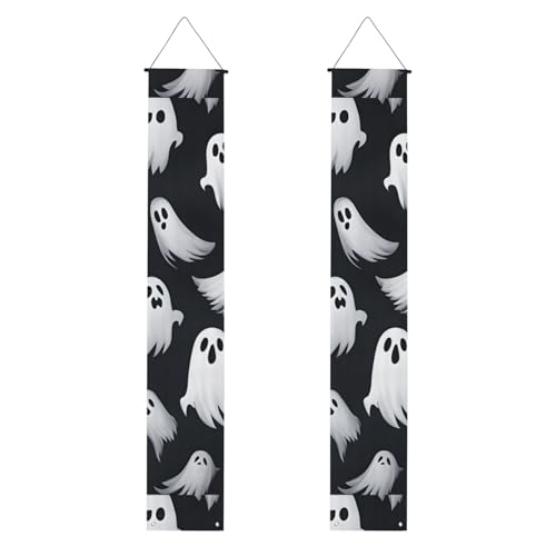 Niedliches weißes Geister-Halloween-Muster, 1 Druck, lebendige Ästhetik, festliche Atmosphäre, Banner, Dekoration, Innen- und Außenbereich, Feiern von SDFHU
