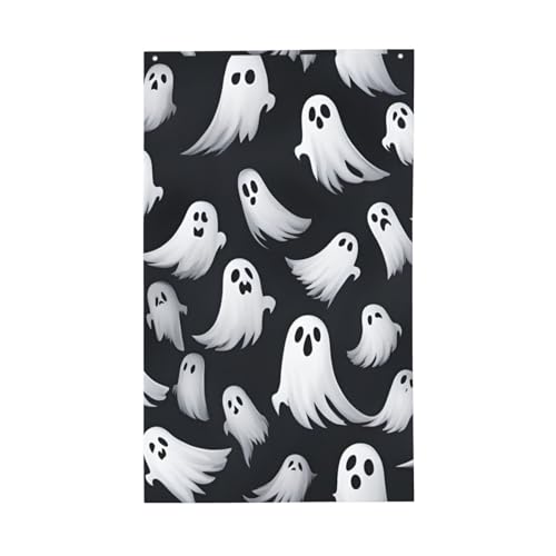 Niedliches weißes Geister-Halloween-Muster, 1 Druck, leichte Dekor-Flagge, saisonale Flaggen, für drinnen und draußen, für Terrasse, Rasen, Garten von SDFHU