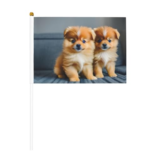 Pomeranians Puppies and Point Print Convenience Handheld Flag Versatile Flags Pole Parties Parades Decorations Holiday von SDFHU