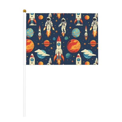 Rakete im Weltraum Druck Bequemlichkeit Handflagge Vielseitige Flaggen Pole Partys Paraden Dekorationen Urlaub von SDFHU