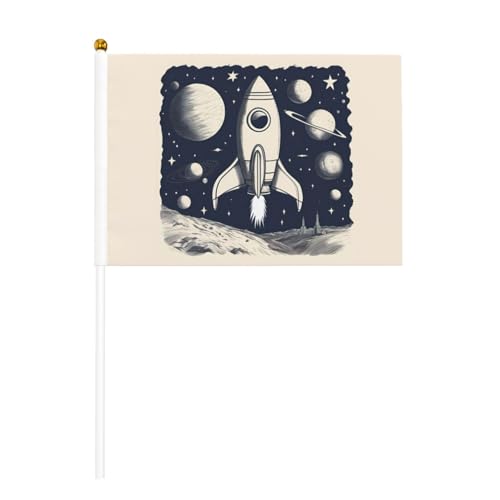 Rakete im Weltraum Druck Bequemlichkeit Handflagge Vielseitige Flaggen Pole Partys Paraden Dekorationen Urlaub von SDFHU