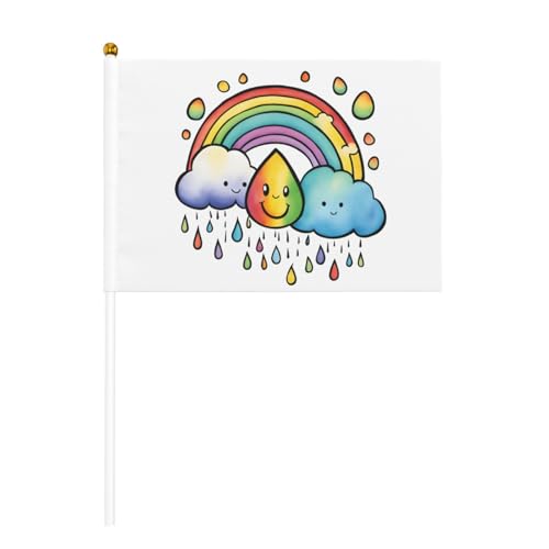 Regenbogenwolken, Regentropfen, 1 Druck, praktische Handflagge, vielseitige Flaggen, Mastpartys, Paraden, Dekorationen, Urlaub von SDFHU
