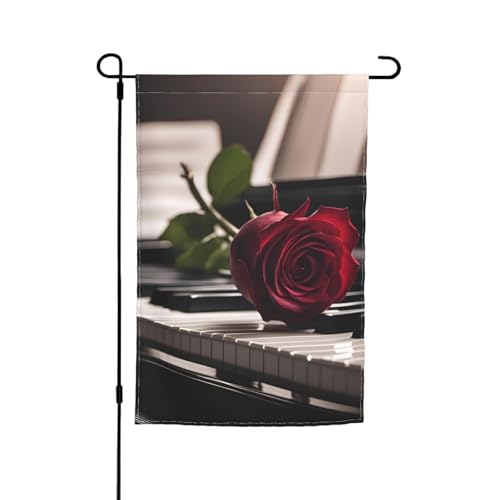 Rote Rose auf Klavierdruck, 30,5 x 45,7 cm, Blumenflagge, Gartenflagge, ganzjährig, für den Außenbereich, dick, für Rasenflaggen Rote Rose auf Klavierdruck, 30,5 x 45,7 cm, Blumenflagge, Gartenflagge, ganzjährig, für den Außenbereich, dick, für Rasenflaggen von SDFHU