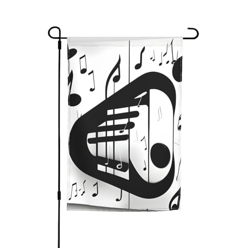 Schwarz-weiße Musiknoten-Druck, 30,5 x 45,7 cm, Blumenflagge, Gartenflagge, Ganzjahresdekoration, für den Außenbereich, dick, für Rasenflaggen Schwarz-weiße Musiknoten-Druck, 30,5 x 45,7 cm, Blumenflagge, Gartenflagge, Ganzjahresdekoration, für den Außenbereich, dick, für Rasenflaggen von SDFHU