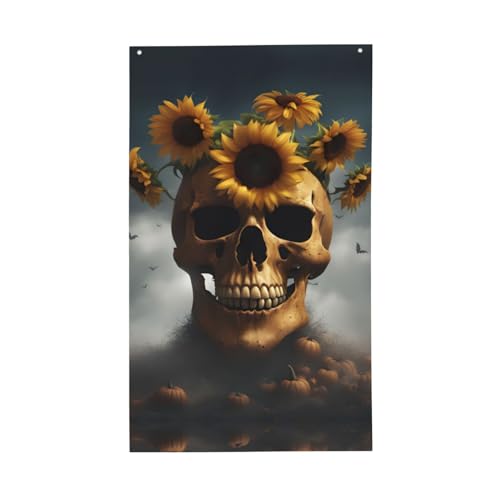 Sonnenblumen-Halloween-Totenkopf-Druck, leicht, dekorativ, saisonale Flaggen, für drinnen und draußen, für Terrasse, Rasen, Garten von SDFHU