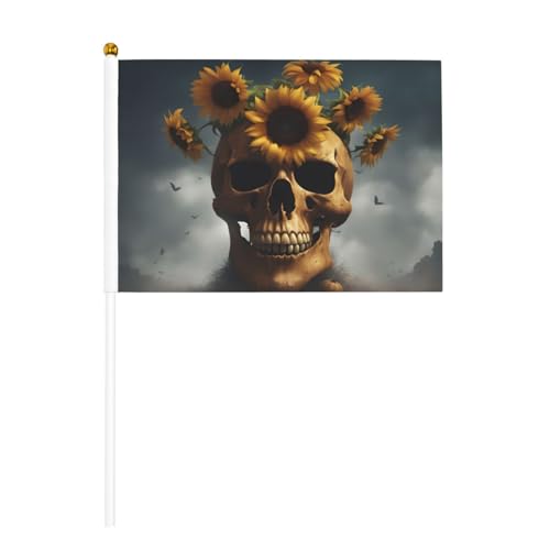 Sonnenblumen-Halloween-Totenkopf-Druck, praktische Handflagge, vielseitige Flaggen, Mastpartys, Paraden, Dekorationen, Urlaub von SDFHU