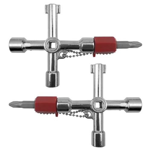 SDFLKAE 2 Stück Schaltschrankschlüssel, 4 Wege Multifunktionsschlüssel, Universeller Schaltschrankschlüssel, für Elektrische Wasser Gas Meter Box Schrank Öffnen Schlüssel, Silber von SDFLKAE