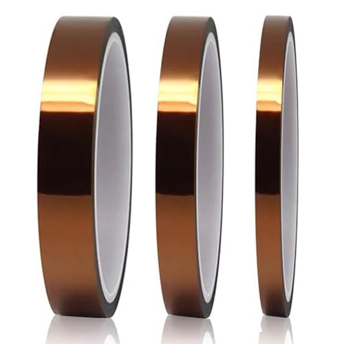 SDFLKAE Hitzebeständiges Klebeband,3 Rollen Kapton Tape Polyimid Hitzebeständig Elektro Elektronik Isolierband Hohen Temperaturen Hochtemperatur Band für Sublimations Wellenlöten 3D Drucker 5/10/15mm von SDFLKAE