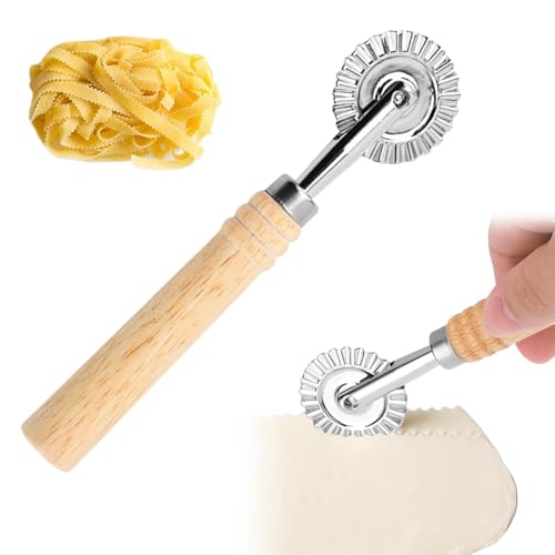 SDFLKAE Teigrad Teigschneider Roller Teigrad Gewellt Teigrädchen Gezähnter Teigrad Einzelner Klinge Pastry Cutter Wheel Ravioli Crimper Cutter Rad Pasta Cutter Wheel Mit Holzgriff Geeignet von SDFLKAE