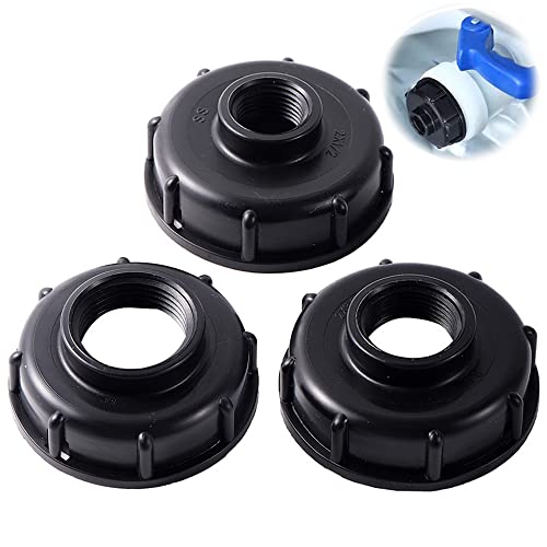 YANJINGHE 3 Stück IBC Tankadapter S60X6 Grobgewindekappe, Flüssigkeitsspeicher Deckel Tankanschluss Kunststoffverschlussdeckel Adapter, 3/4 Zoll 1/2 Zoll 1 Zoll, Für Gartenschlauchanschluss (Schwarz) von YANJINGHE