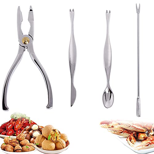 4 Stück Edelstahl Meeresfrüchte Werkzeug, Hummer Krabben Cracker, Seafood Cracker Tool, Set Meeresfrüchte Cracker, Nussknacker Walnusszange für Meeresfrüchte, Krabben, Hummer, Schalentiere, Nüsse von YANJINGHE