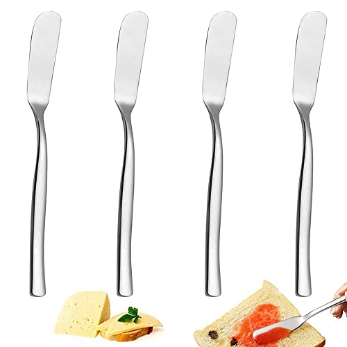 4 Stücke Buttermesser Set, Tafelmesser aus Edelstahl, Dessertmesser, Edelstahl Hochglanzpoliert Frühstückswerkzeuge Klein Buttermesser Set für Eiscreme, Butter, Sandwiches, Käse (Silber) von SDFSA