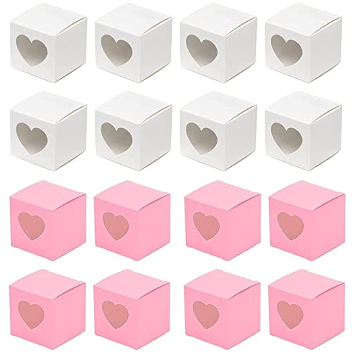 YANJINGHE 40 Stücke 5 cm Mini Kuchenkarton, Cupcake Boxen, Einzelne Cupcake Boxen, PVC Karton Mini Single Kuchen Geschenkbox mit Herzform Klares Fenster für Geburtstag, Party, Hochzeit (Pink, Weiß) von YANJINGHE