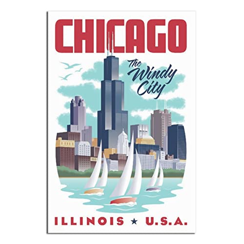 Chicago Illinois Vintage Reiseposter Gemälde Poster Modern Geschenk Schlafzimmer Deko von SDFSF