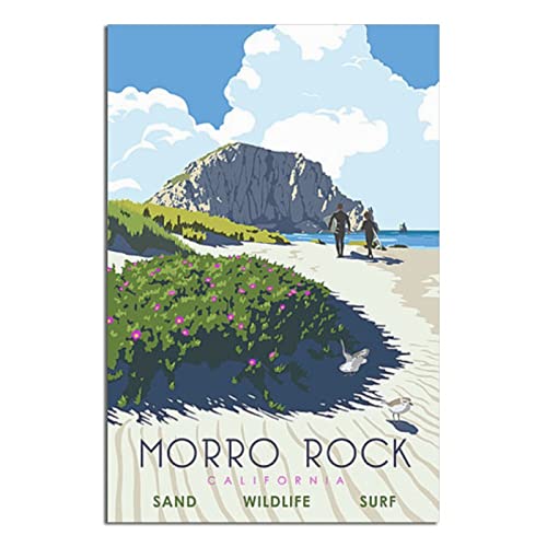SDFSF California Surf Vintage Reiseposter Morro Rock Malerei Poster Modernes Geschenk Schlafzimmer Deko von SDFSF