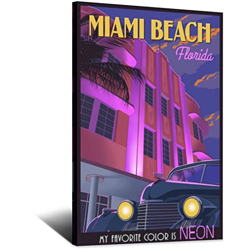 SDFSF Vintage Reiseposter Miami Beach Malerei Poster Modern Geschenk Schlafzimmer Deko von SDFSF