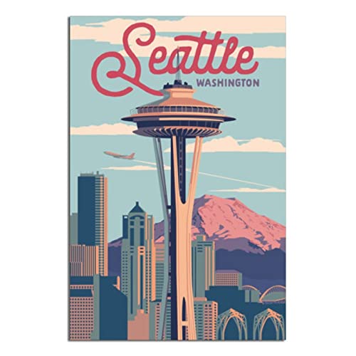 Vintage-Reiseposter, Washington Seattle, Malposter, modernes Geschenk, Schlafzimmer dekorativ von SDFSF