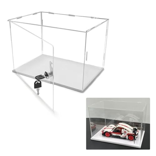 Acryl Vitrine Transparente Acrylvitrine, Staubdichte Vitrine mit Weißem Sockel und Schloss und Schlüssel, Aufbewahrungsbox auf der Arbeitsplatte für Actionfiguren / Automodelle(40cm(16")x40cm(16")x40c von SDFVSDF