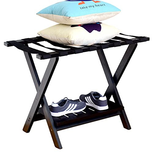 SDFVSDF Kofferständer Home Classic Gepäckträgerhalter - Klappbarer Kofferständer Aus Massivem Hartholz für Gästezimmer, Schlafzimmer und Reisen - B 80 cm X T 45 cm X H 60 cm (Color : Black) von SDFVSDF