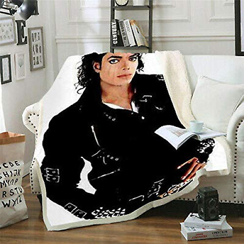 SDFWEWQ Sherpa Flanell Decke Weiß 130x150 cm Michael Jackson Bedruckte Decke Kuscheldecken extra Dicke warm,Super Flausch Fleecedecke als Sofaüberwurf oder Wohnzimmerdecke,Fürsorgliche Geschenk von SDFWEWQ