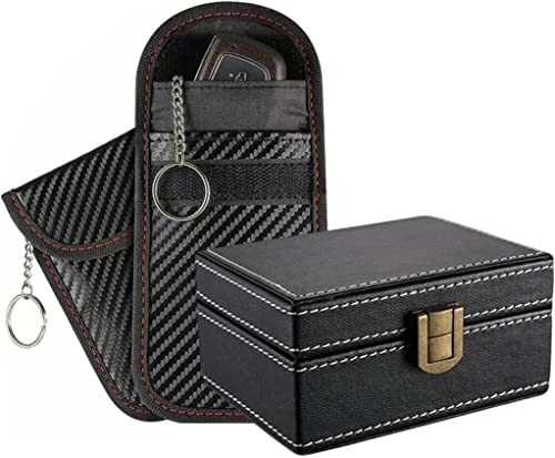 Abschirmbox, Signalblockerbox aus Holz + 2x PU-Tasche, Faraday-Tasche for Autoschlüssel, Diebstahlschutztasche von SDGBCXD
