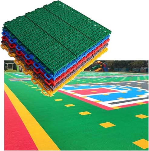Bodenmatten, 9 Stück PP-Modular-Ineinander greifende Bodenmatten, Outdoor-Basketball-Kindergarten-DIY-Sportplatzfliesen, Schnelle Entwässerung, 34 x 34 cm(Green) von SDGBCXD