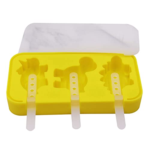 Eis am Stiel-Formen， 3 Löcher Eiscreme-Form Dinosaurier-Form Eis for Formen Eis am Stiel Makers Küchenhelfer Eis Eis am Stiel Formen(Yellow) von SDGBCXD