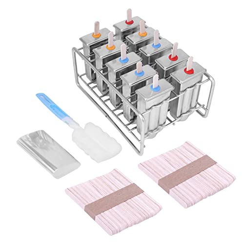 Eis am Stiel-Formen， Eiscreme-Pop-Form, Frozen Popsicle Maker, 10 Stück, Edelstahl-Popsicle-Form, inklusive Holzstäbchen von SDGBCXD